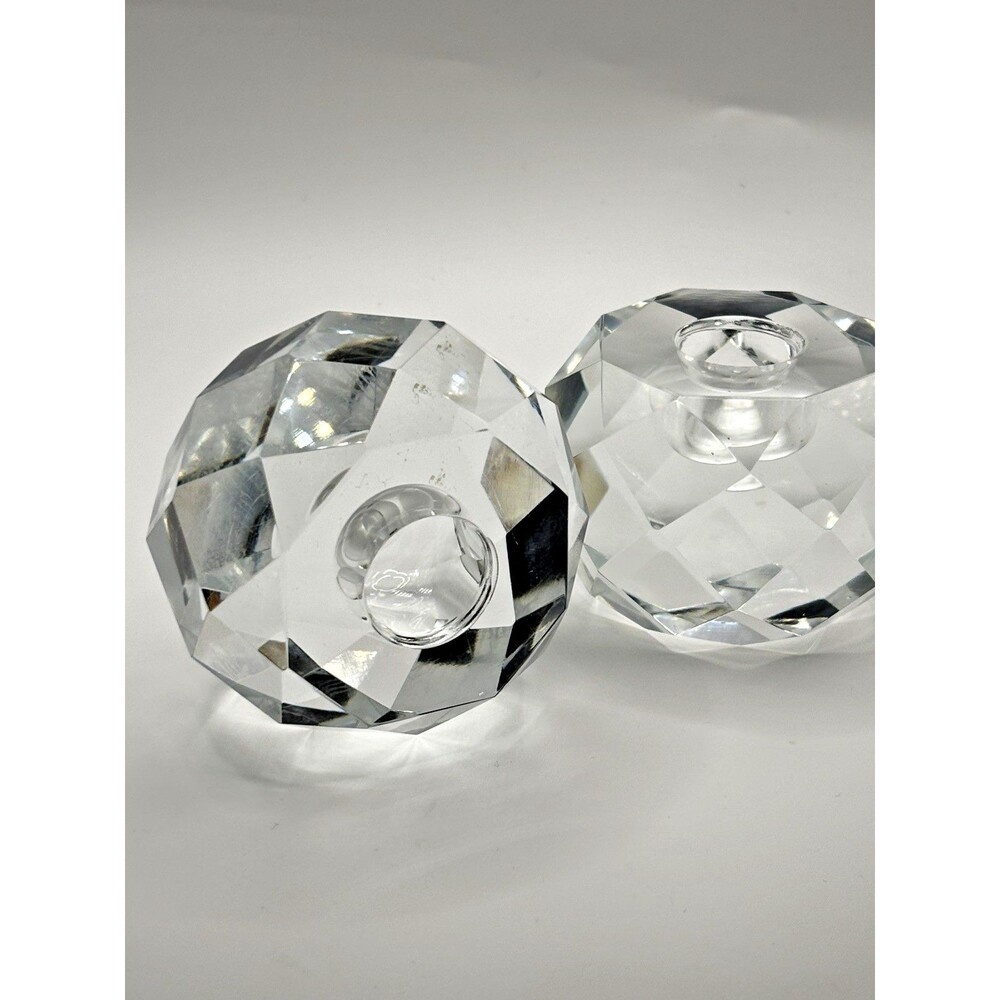 Vintage Crystal Faceted Candlestick Holders (2) Made In Japan Hollywood Glamour